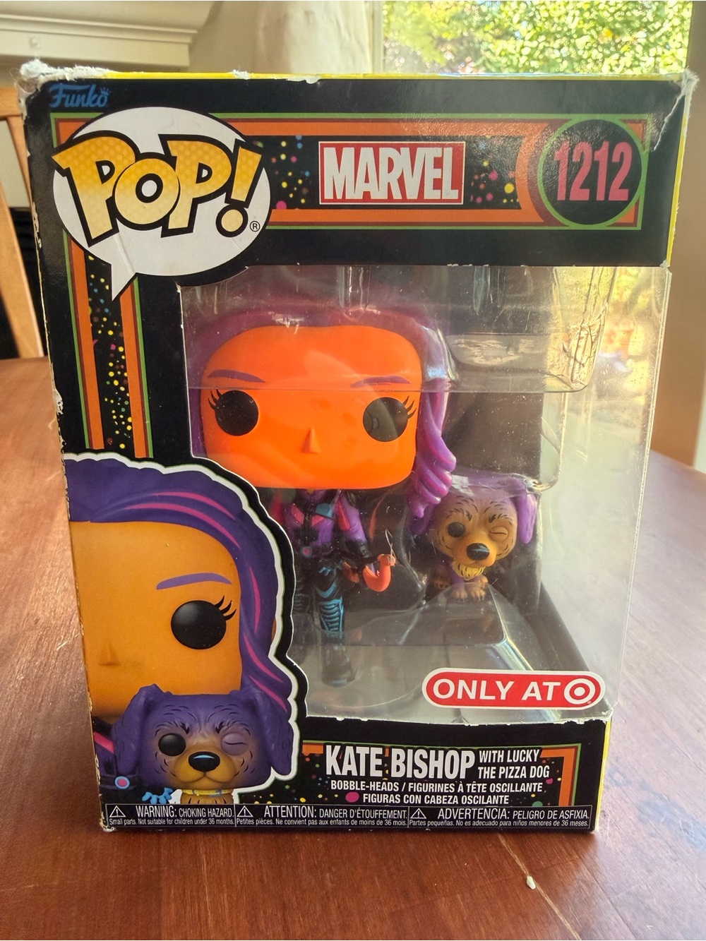 Funko Pop! Marvel Kate Bishop in Orange & Purple with Lucky the Pizza Dog